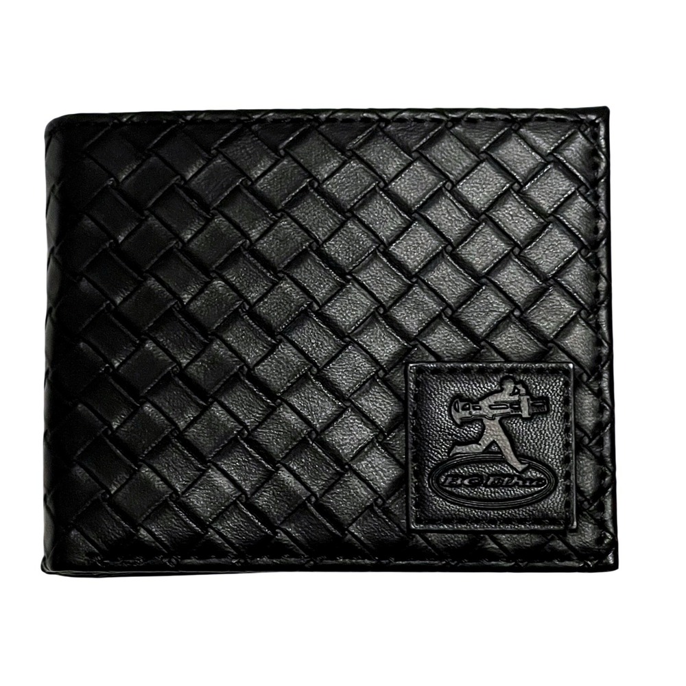 BC Ethic‎ Mens Bifold Wallet Black Faux Leather ID Window Logo Patch NWOT